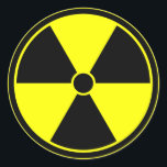 Rond Sticker du symbole de rayonnement jaune vif<br><div class="desc">Colonne de symbole de rayonnement en noir et jaune vif.</div>