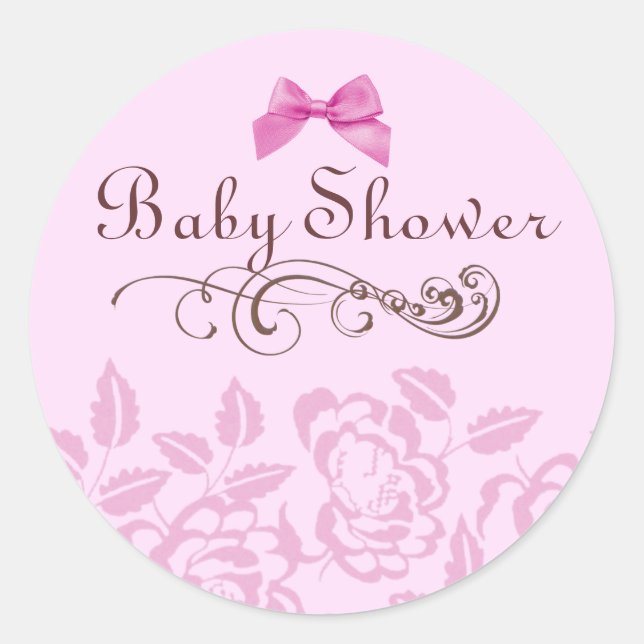 Rond Sticker élégant Baby shower rose rose (Devant)