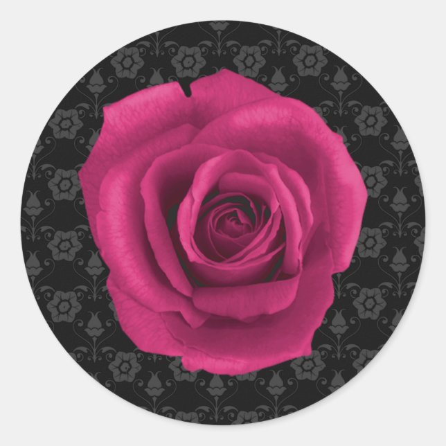 Rond Sticker élégant Damask et Rose (Devant)