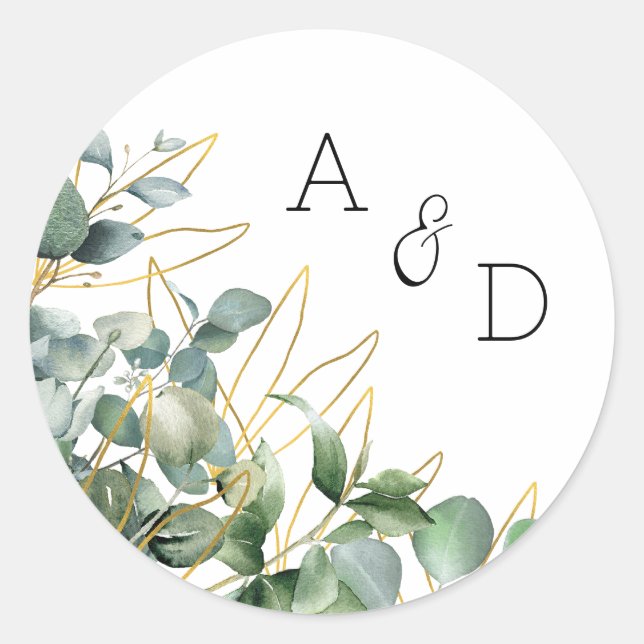 Rond Sticker Elegant Eucalyptus Faire-part de mariage (Devant)
