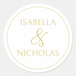 Rond Sticker élégant Mariage blanc et or