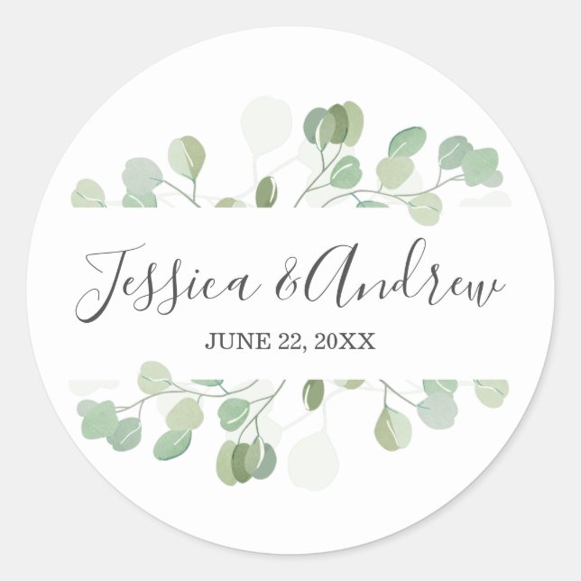 Rond Sticker Élégant Mariage d'enveloppe Eucalyptus (Devant)
