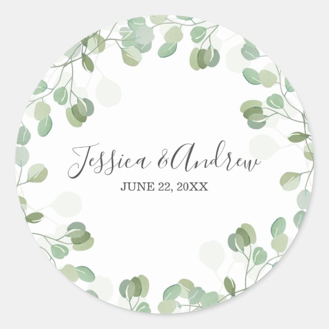 Rond Sticker Élégant Mariage d'enveloppe Eucalyptus (Devant)