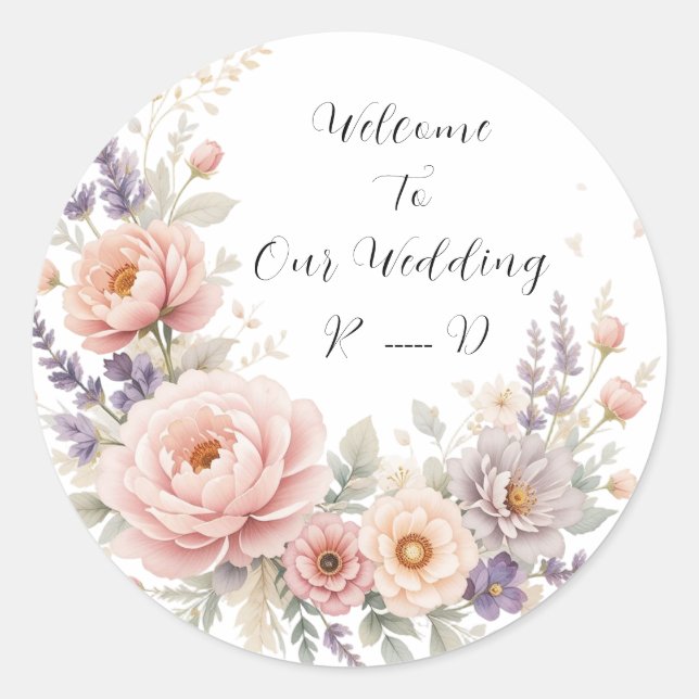 Rond Sticker élégant Mariage Floral avec personnalisati (Devant)
