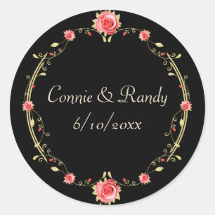 Rond Sticker élégant rose et Mariage noir
