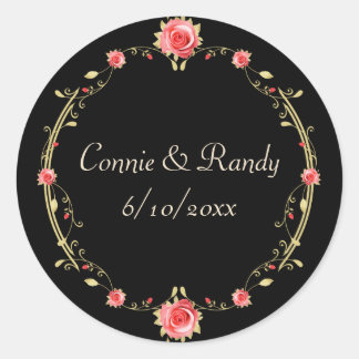 Rond Sticker élégant rose et Mariage noir
