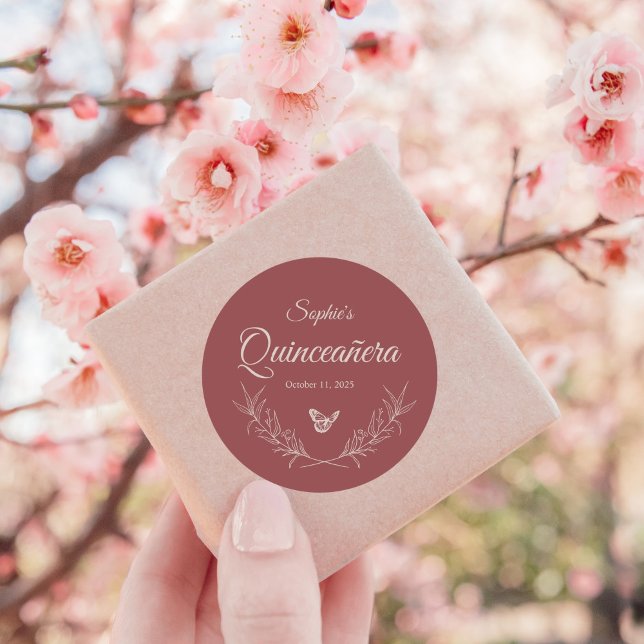 Rond Sticker Elegant Rose intemporel Mauve Quinceañera (Créateur téléchargé)
