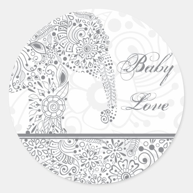 Rond Sticker éléphant Grey Baby Love (Devant)