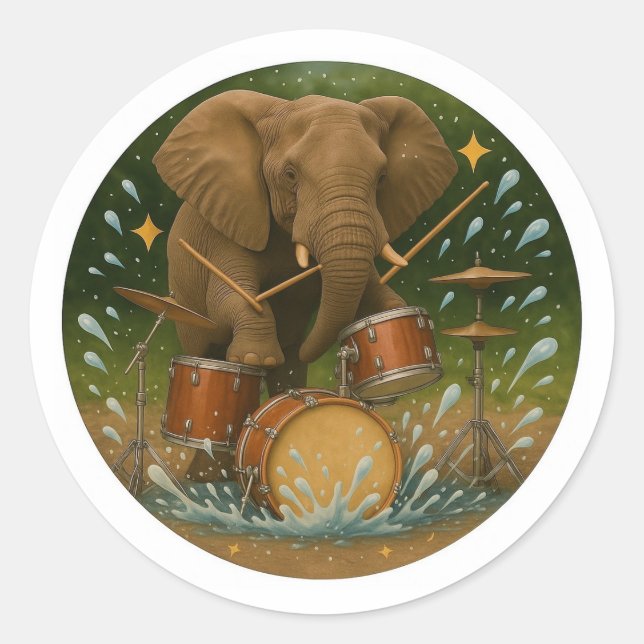Rond Sticker : Elephant Jouer des tambours dans un bain (Devant)