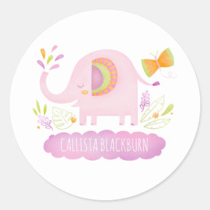 Rond Sticker Eléphant Rose Cute Personnalisé