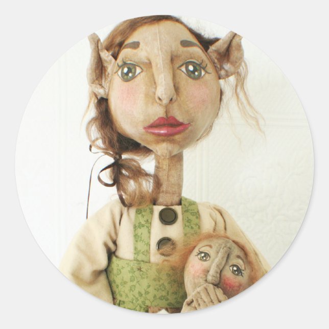 Rond Sticker Elf Art Primitif ~ Cartes de Noël (Devant)