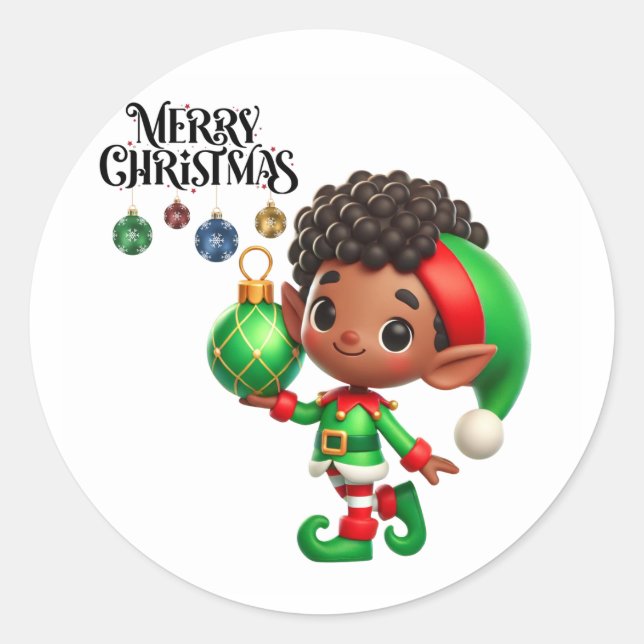 Rond Sticker Elf BMSC Père Noël, Petit Helper, V4 (Devant)