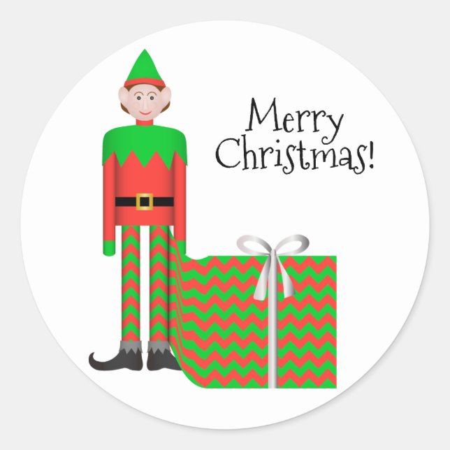 Rond Sticker Elf de Noël - Forfait cadeau Chevron (Devant)