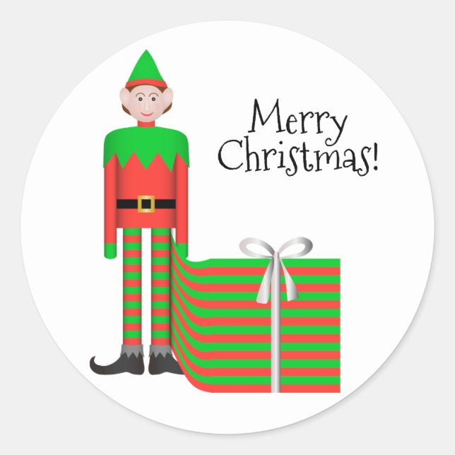 Rond Sticker Elf de Noël - Forfait Cadeau rayé (Devant)