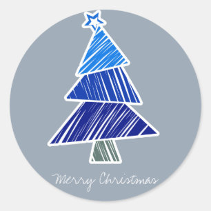 Rond Sticker en Arbre de Noël bleu