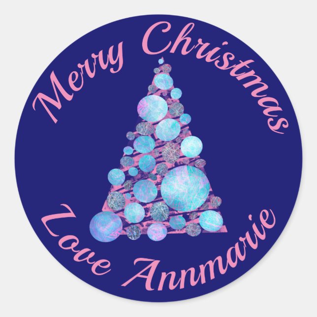 Rond Sticker en Arbre Rose de Noël Joyeux (Devant)