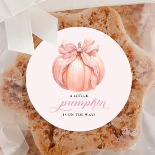 Rond Sticker en Baby shower Citrouille Pink Bow