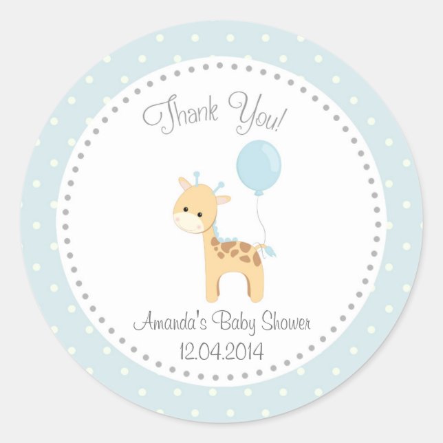 Rond Sticker en Baby shower de Giraffe Cute (Bleu) (Devant)