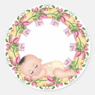 Rond Sticker en Baby shower jaune et rose