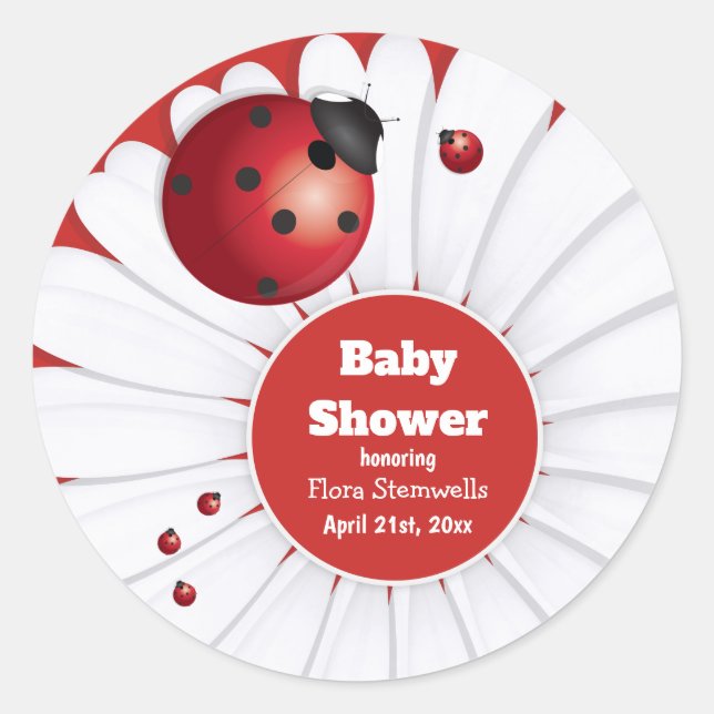 Rond Sticker en Baby shower noir rouge Ladybug (Devant)