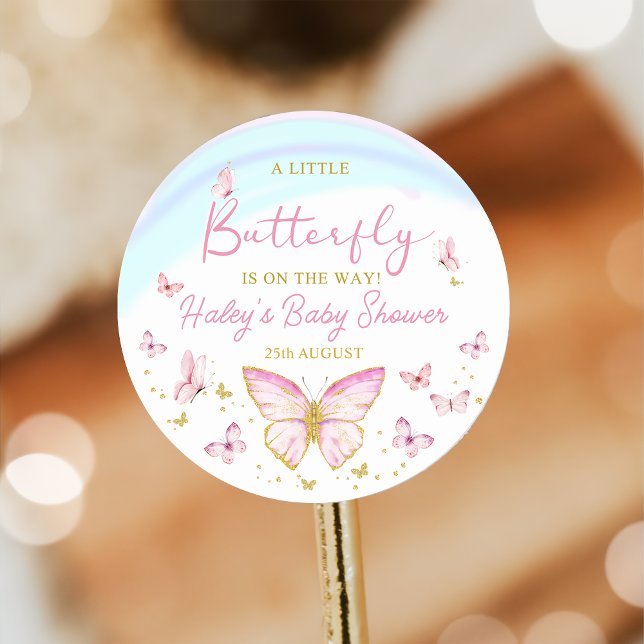 Rond Sticker en Baby shower rose pour papillon lunaire (Créateur téléchargé)