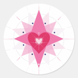 Rond Sticker en cercle rouge rose coeur illustré