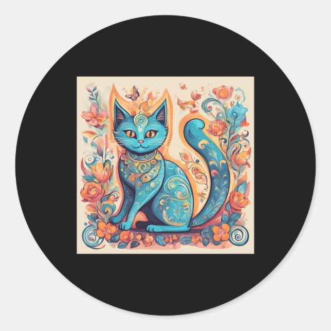 Rond Sticker en chat Imaginaire bleu (Devant)