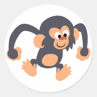 Rond Sticker en chimpanzé à caricature bondissante