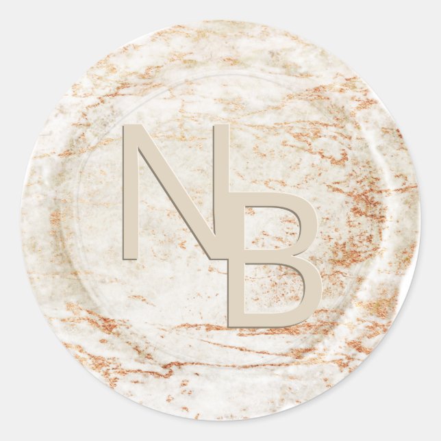 Rond Sticker en cire monogramme en marbre moderne (Devant)