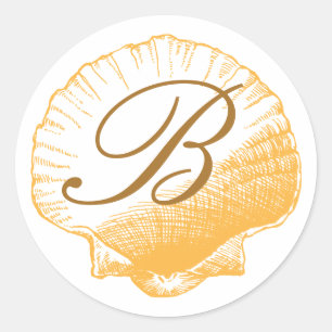 Rond Sticker en coquille de mer monogramme de sable dor