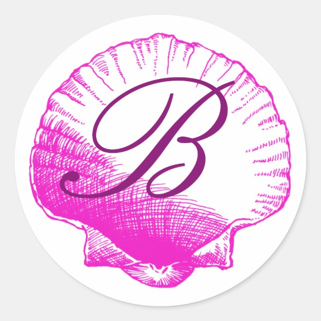 Rond Sticker en coquille de mer monogramme Fuscia (Devant)