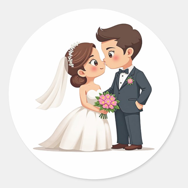 Rond Sticker en couple de baisers Mariage adorable (Devant)