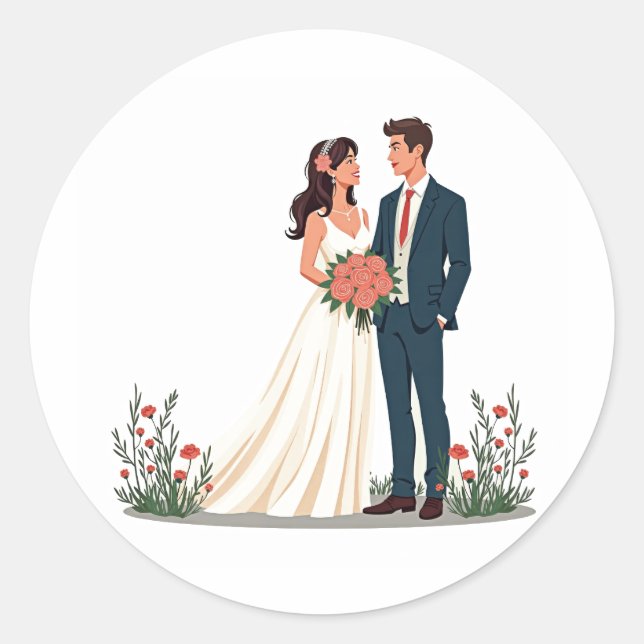 Rond Sticker en couple de mariage élégant (Devant)