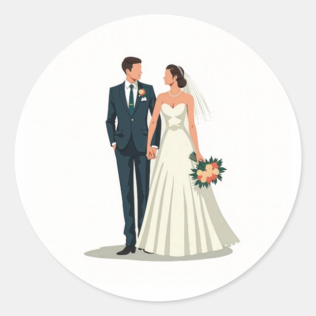Rond Sticker en couple de mariage élégant (Devant)