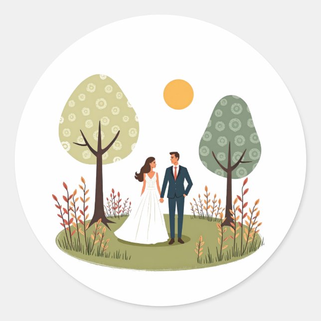 Rond Sticker en couple Mariage Whimsical (Devant)