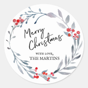 Rond Sticker en couronne bleu Joyeux Noël