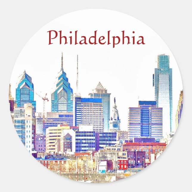 Rond Sticker en croquis couleur Philadelphie (Devant)