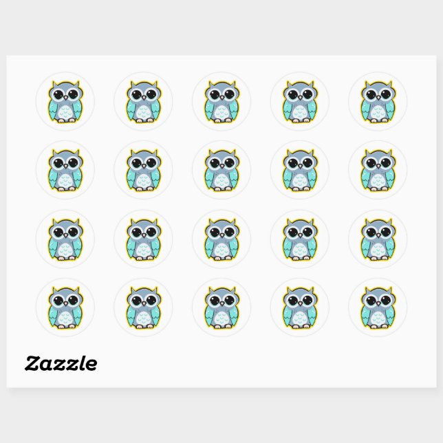 Rond Sticker en dessin de chouette de bébé mignonne (Feuille)