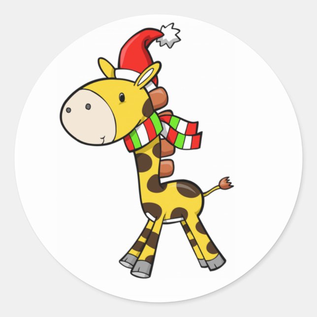 Rond Sticker en girafe de Noël (Devant)