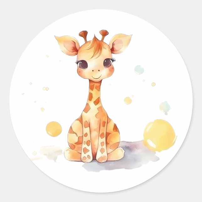 Rond Sticker en Giraffe pour bébé mignonne (Devant)
