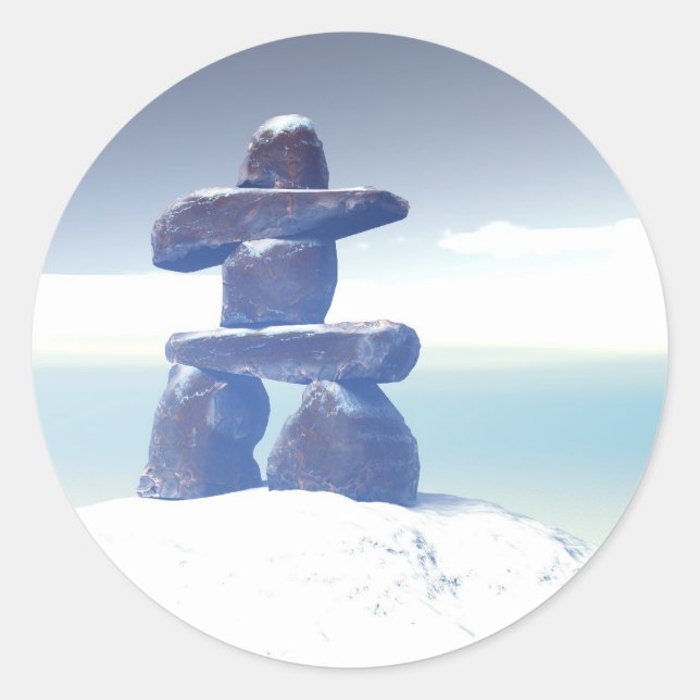 Rond Sticker en inukshuk d'hiver (Devant)