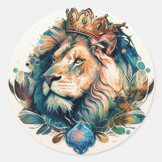 Rond Sticker en Lion Regal and Royal Watercolor Style
