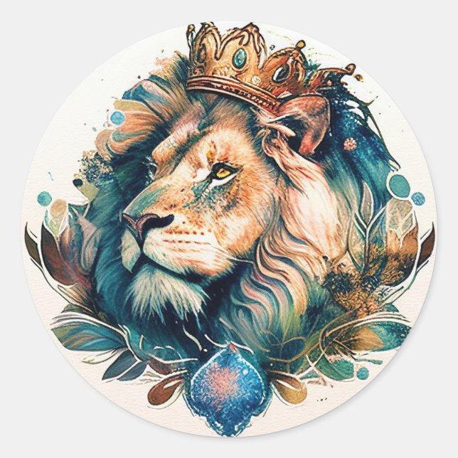 Rond Sticker en Lion Regal and Royal Watercolor Style (Devant)