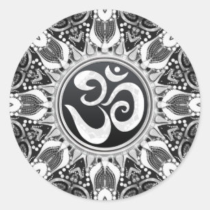 Rond Sticker en mandala noir+blanc Aum Star