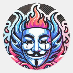 Rond Sticker en Masque Inspiré Anonyme Incendie électri