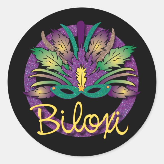 Rond Sticker en Masque Mardi Gras - Biloxi, MS (Devant)