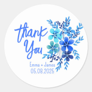 Rond Sticker en Merci bleu aquarelle