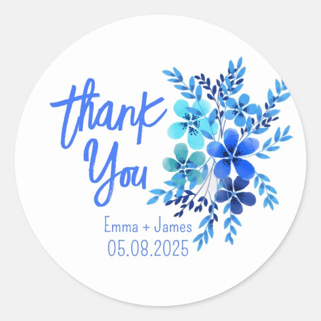 Rond Sticker en Merci bleu aquarelle (Devant)