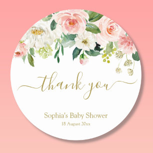 Rond Sticker en Merci botanique floral rose