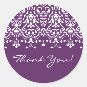 Rond Sticker en Merci damassé blanc et violet